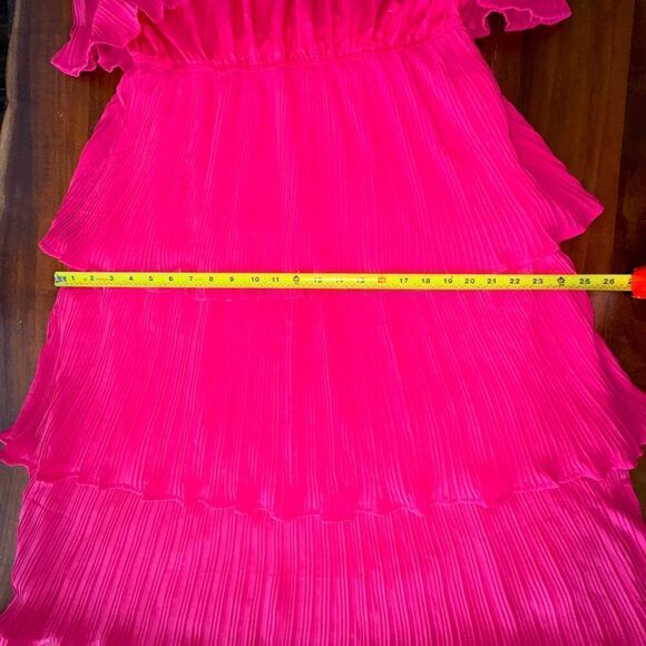 ZESICA SLEEVELESS HALTER TIE NECK RUFFLE TIERED MIDI DRESS IN PINK NWT SZ LARGE - Picture 12 of 16